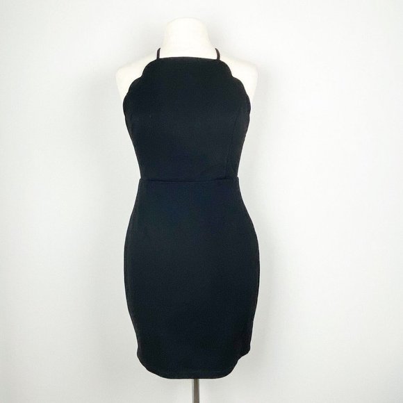 Lush Scalloped Edge Halter Little Black Dress With Criss Cross Back - Picture 11 of 11